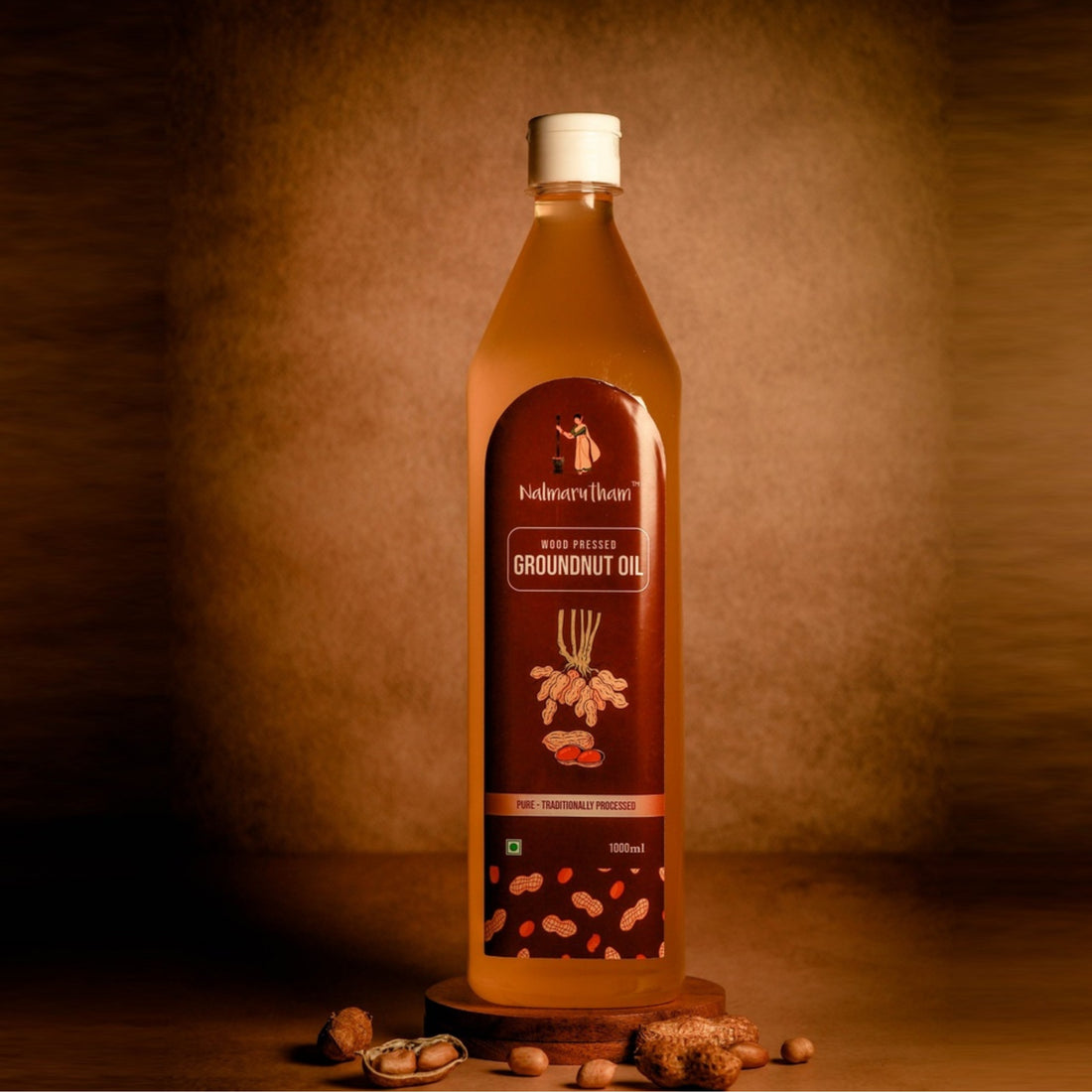 Wood pressed groundnut oil made from premium peanuts for healthy cooking