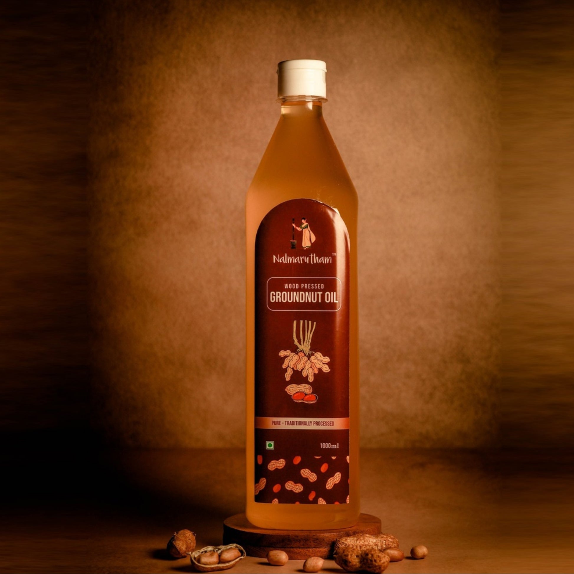 Wood pressed groundnut oil made from premium peanuts for healthy cooking