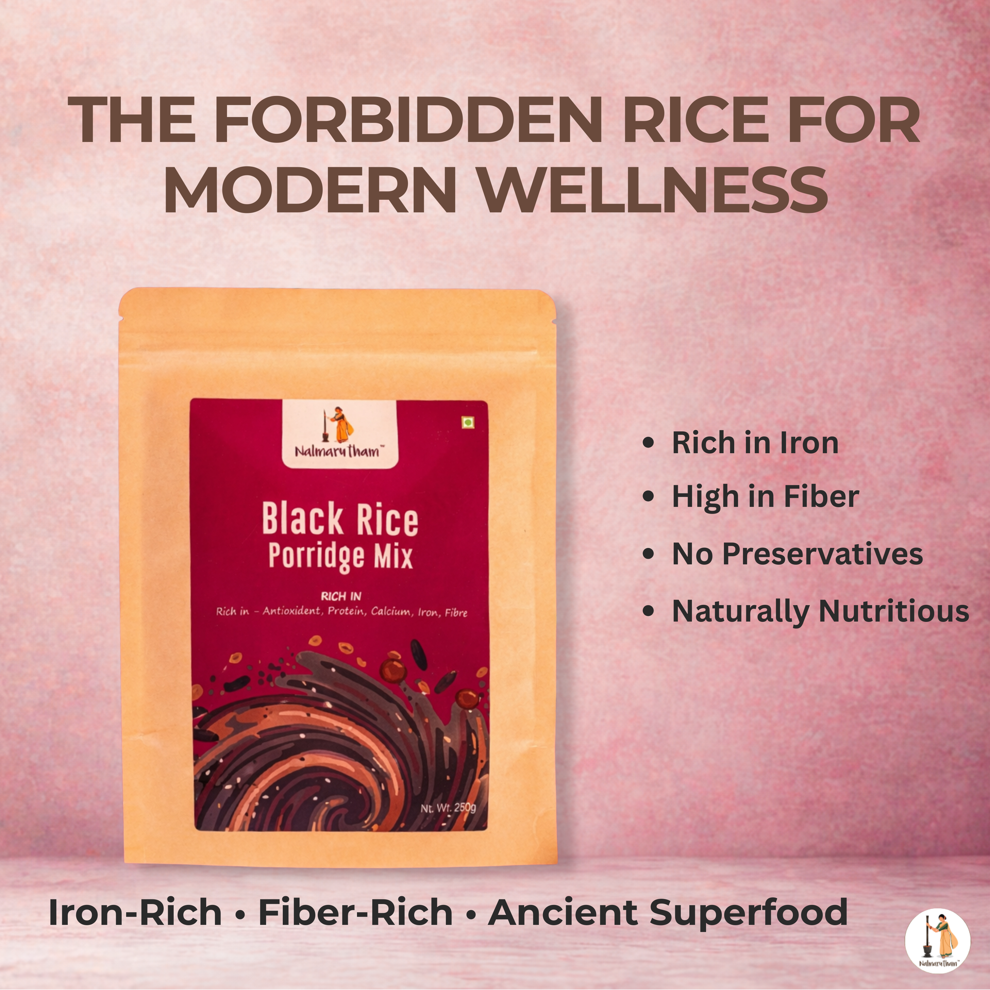 Black rice porridge mix for babies and kids rich in iron and antioxidants