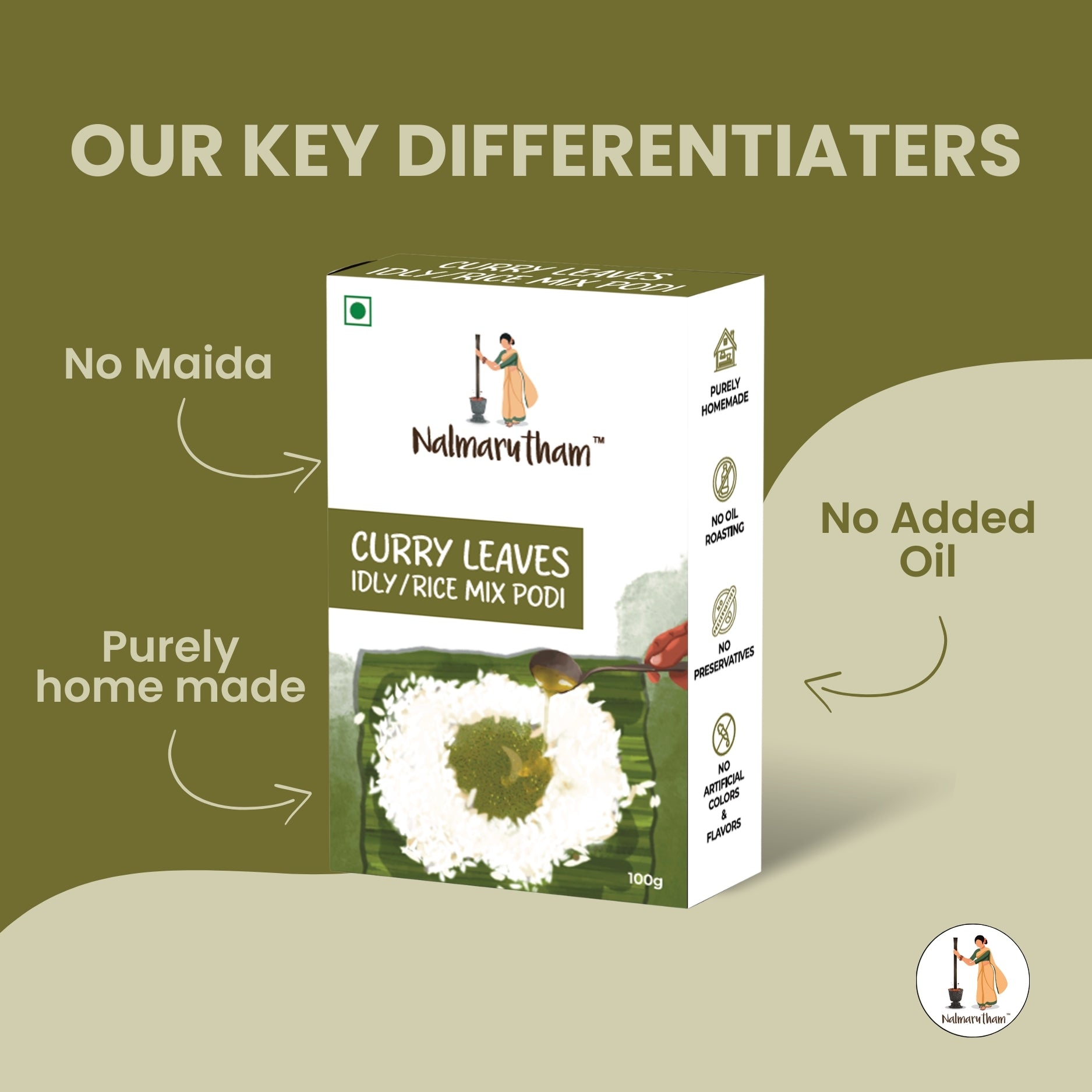 Natural curry leaves podi without additives for daily nutrition