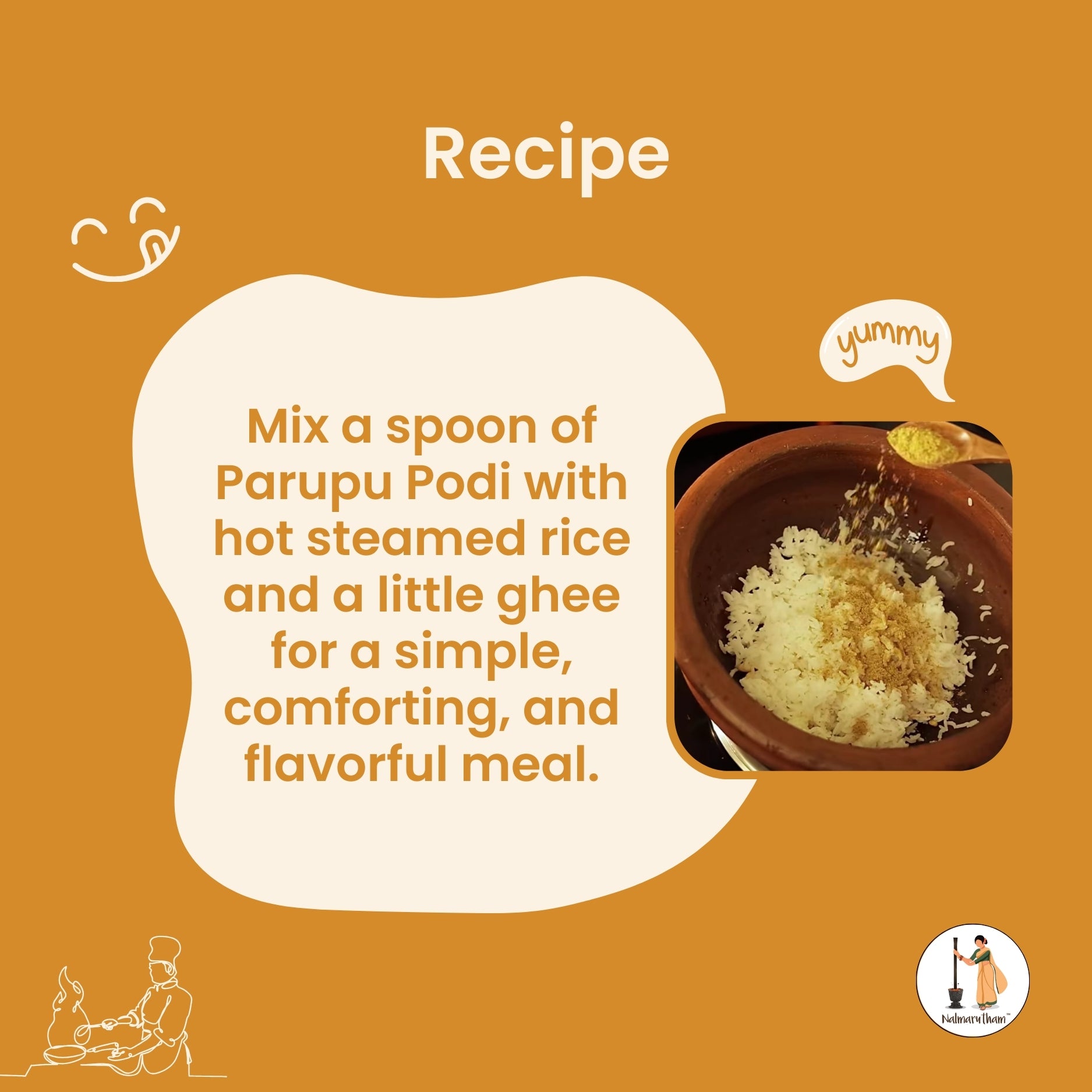 Dal Podi / Paruppu podi mixed with hot rice and ghee for traditional meal