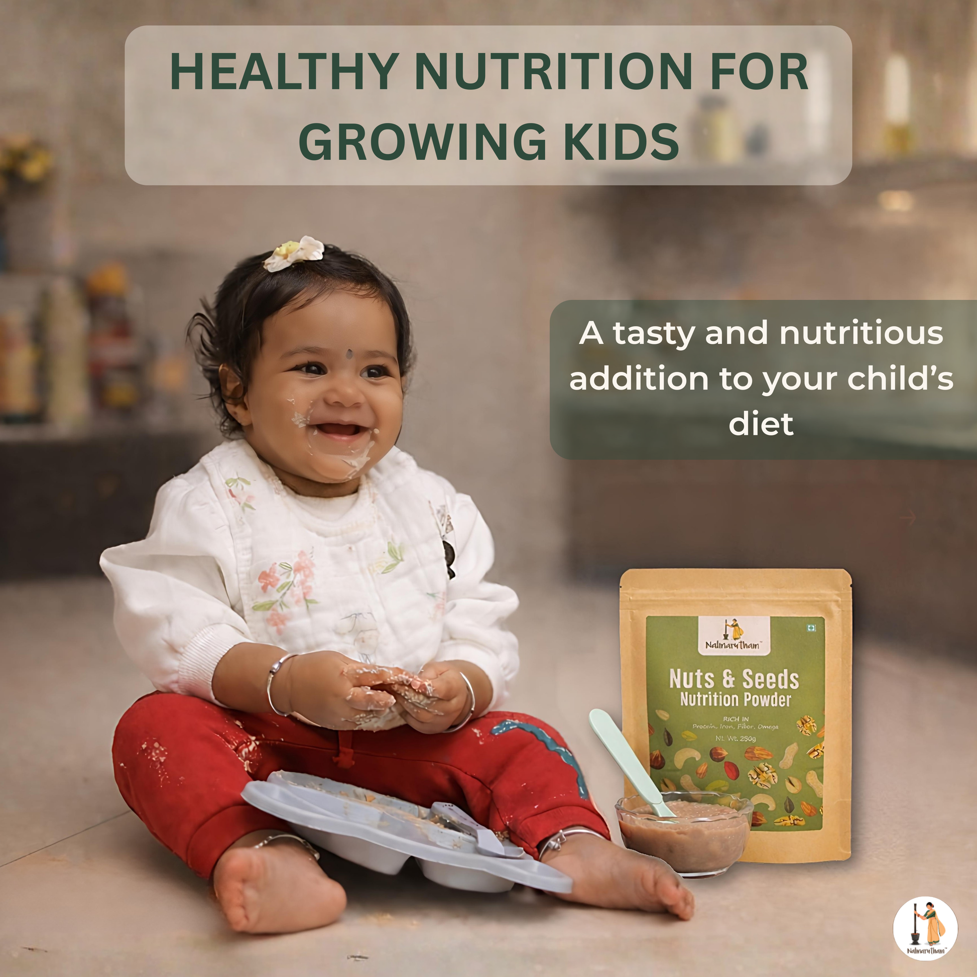 Kids nutrition drink with protein rich nuts and seeds powder