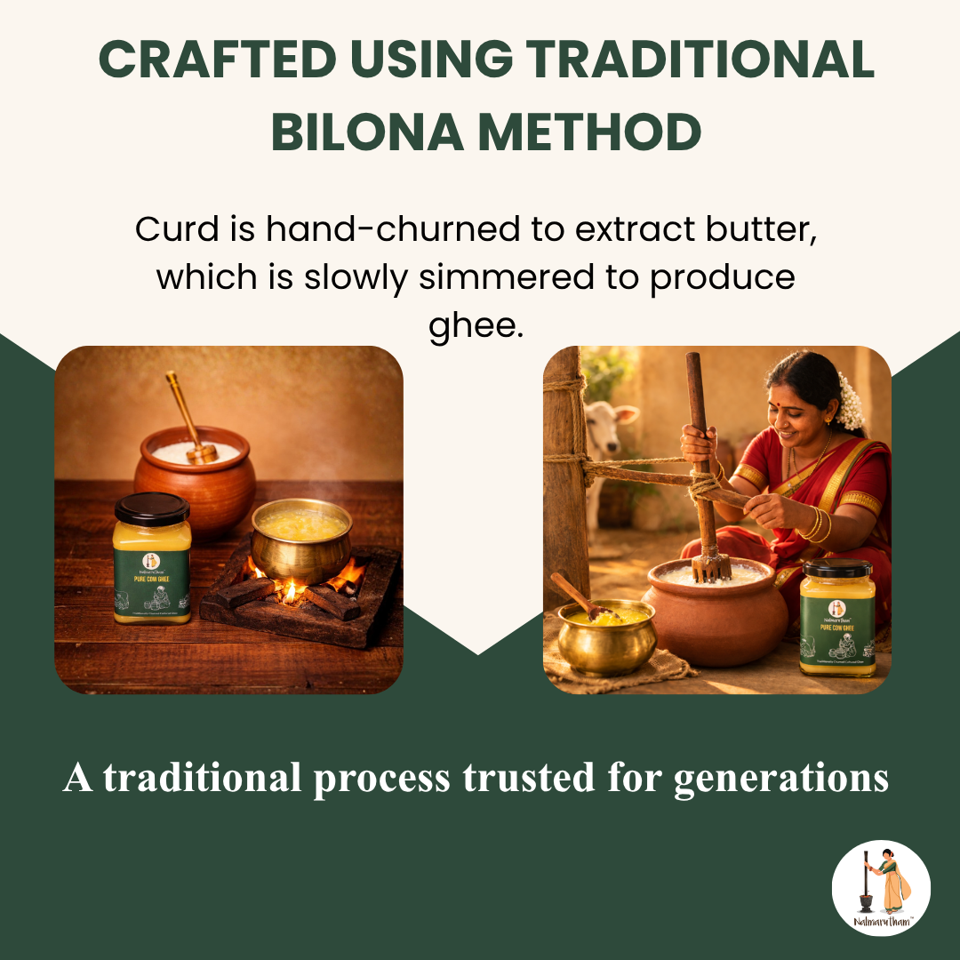 Hand churned butter transformed into pure ghee